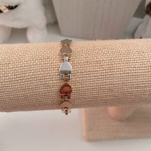 Heart Charm Bracelet in Gold, Silver, and Brown